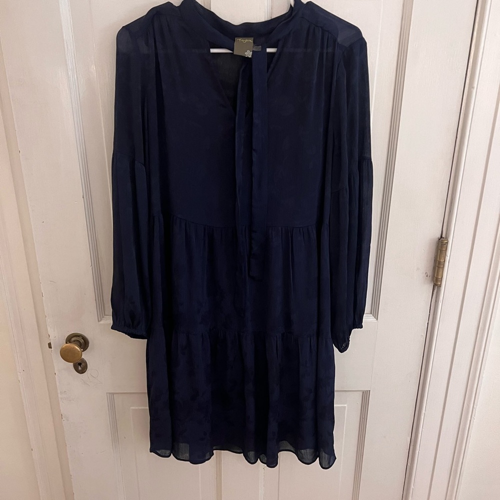 Taylor Blue and Black Long Sleeve Dress